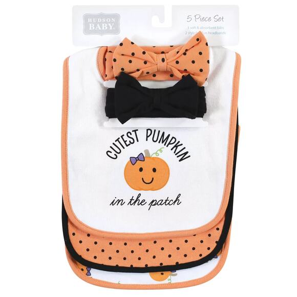 Hudson Baby Cotton Bib and Headband or Caps Set Cutest Pumpkin One Size New - Picture 5 of 12